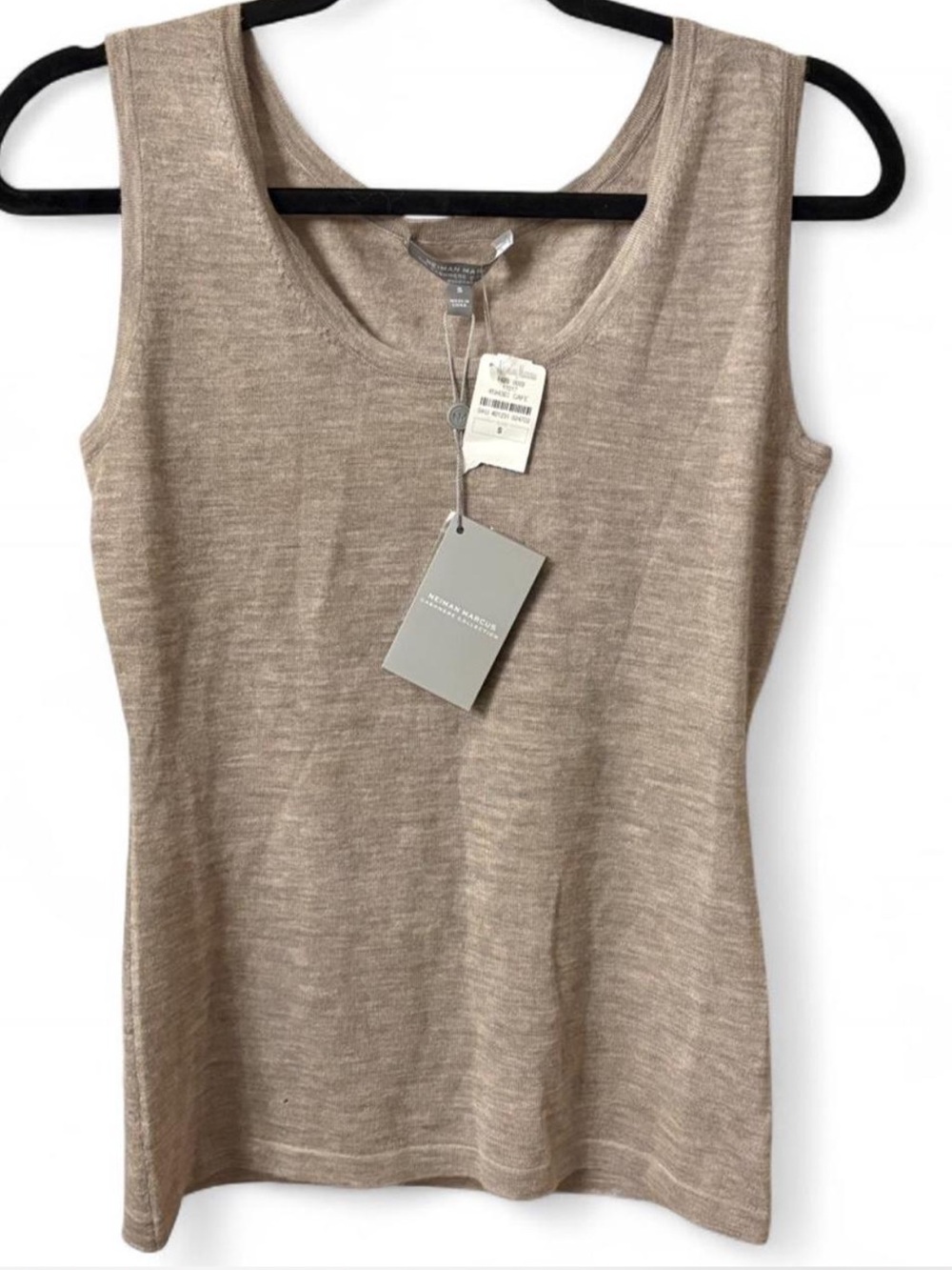 Neiman Marcus Cashmere Scoop Neck Tank - Taupe Heather